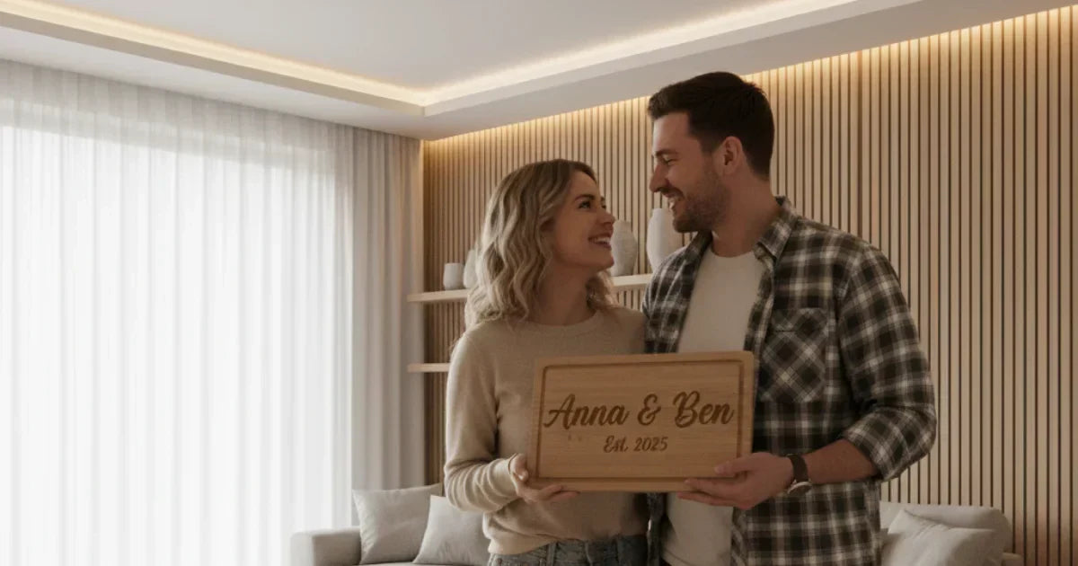 Cadeaux personnalisés en bois gravés pour couple – initiales, dates et citations romantiques