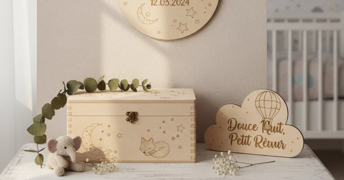 Idées de messages gravés sur bois pour une naissance – prénoms, dates et citations tendres pour un cadeau unique et artisanal