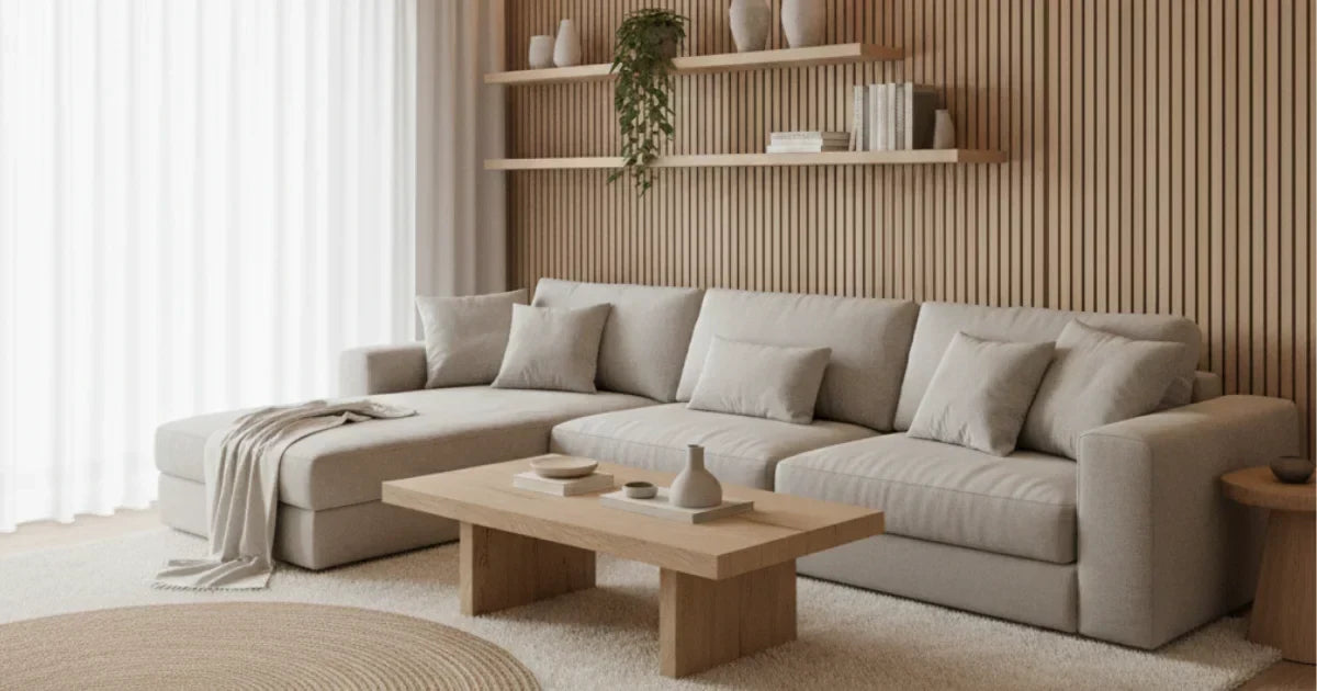 Tendances déco 2025 – Intérieur chaleureux avec meubles en bois clair et éléments artisanaux