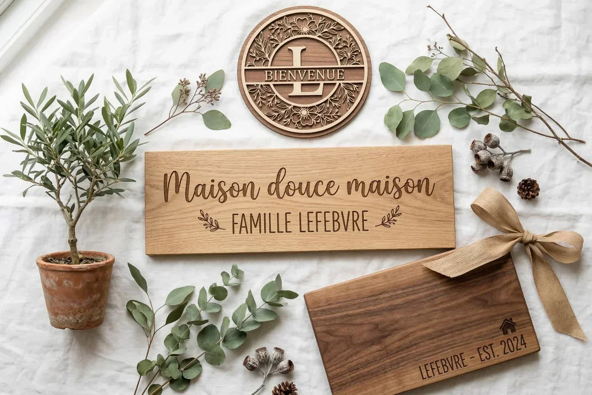 Cadeau pendaison de crémaillère en bois gravé : 7 idées originales et personnalisées
