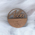 Cercle en bois gravé prénom, décoration murale minimaliste, bois naturel 
artisanal, chambre bébé salon entrée, personnalisé, cadeau naissance