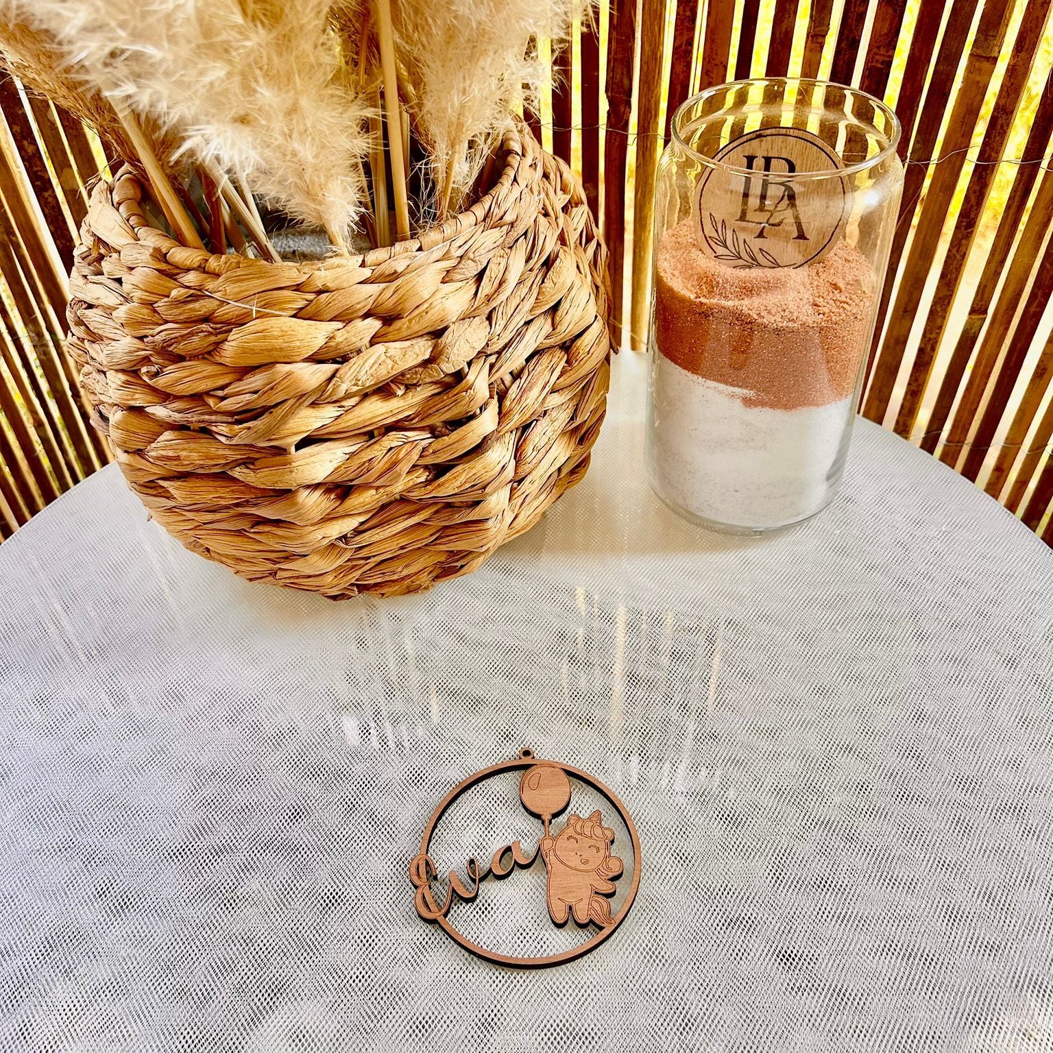 Plaque de porte personnalisée en bois prénom & licorne