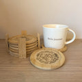 Set de dessous de verre en bambou gravés avec motifs animaux, support et tasse