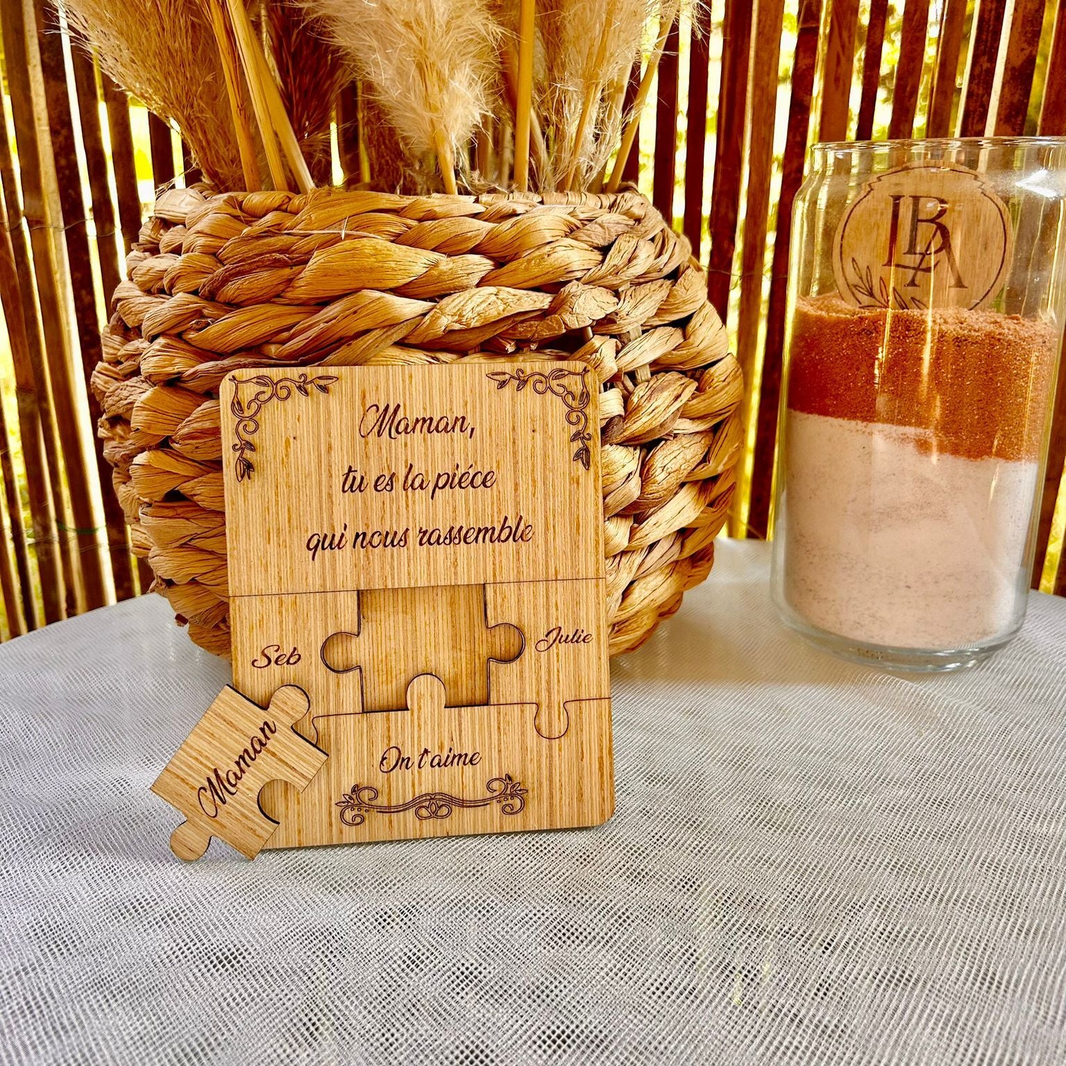 Plaque en bois personnalisée pièce de puzzle gravée
