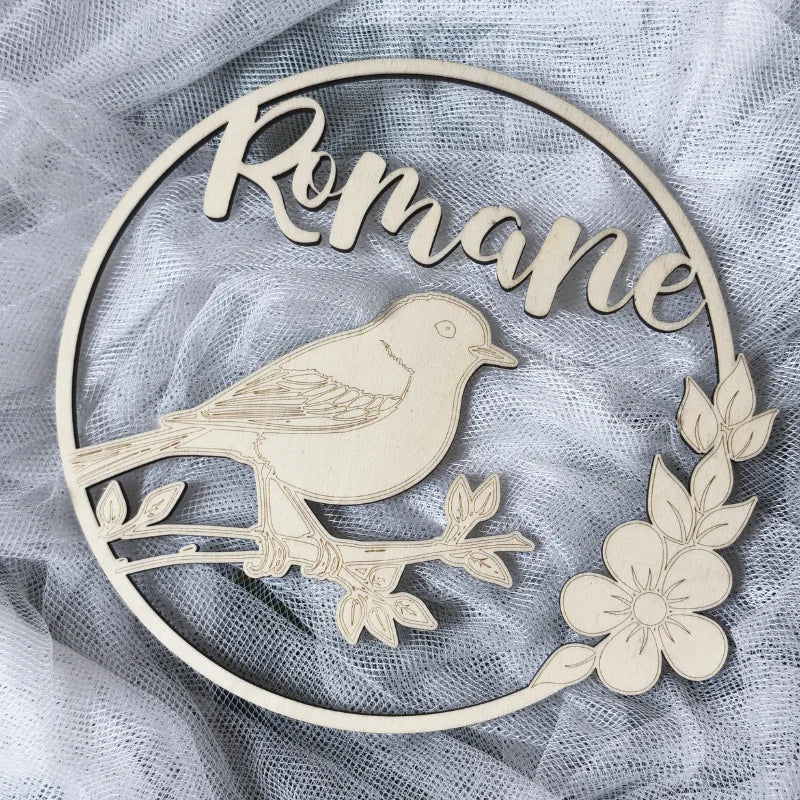 Plaque de porte en bois personnalisée prénom & oiseau