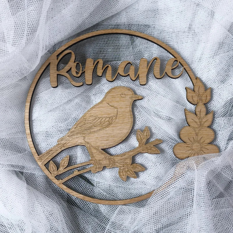 Plaque de porte en bois personnalisée prénom & oiseau