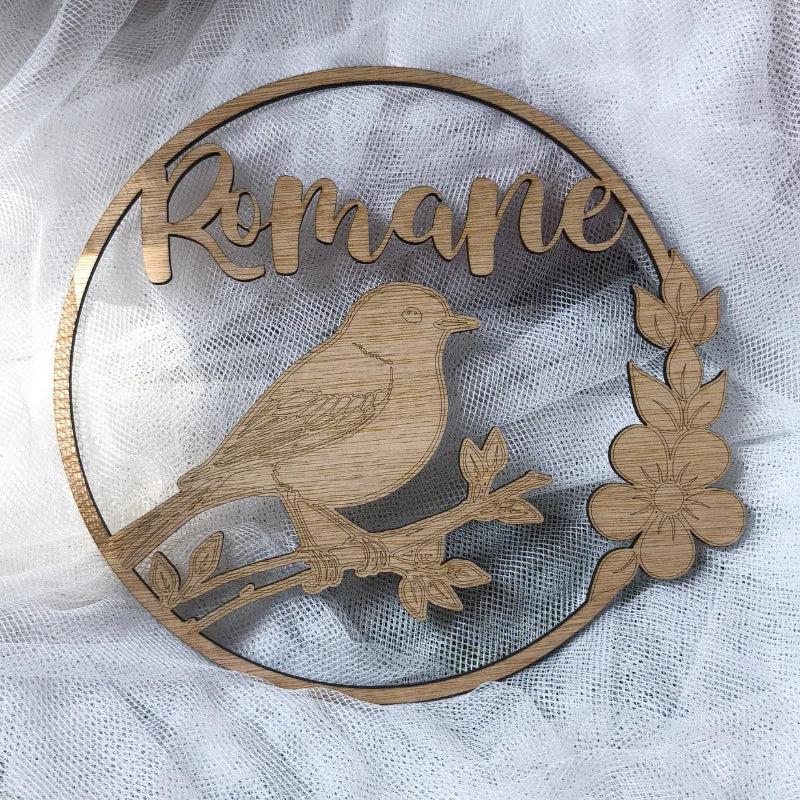 Plaque de porte en bois personnalisée prénom & oiseau