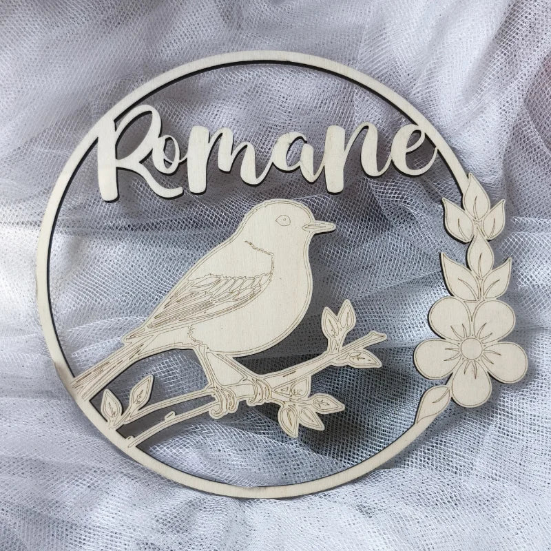Plaque de porte en bois personnalisée prénom & oiseau