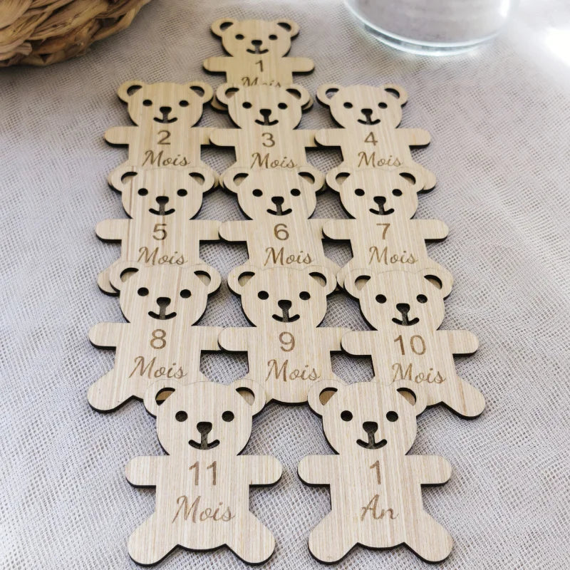 Jetons oursons en bois pour bébé suivi photo de 1 à 12