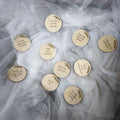 Jetons en bois gravés au laser avec défis photo et décor floral, animation 
photobooth mariage anniversaire événement, bois naturel artisanal
