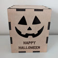 Lanterne Halloween gravée au laser bois naturel citrouille "Happy Halloween", 
lumineuse LED, décoration artisanale automnale pour maison
