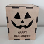Lanterne Halloween gravée au laser bois naturel citrouille "Happy Halloween", 
lumineuse LED, décoration artisanale automnale pour maison
