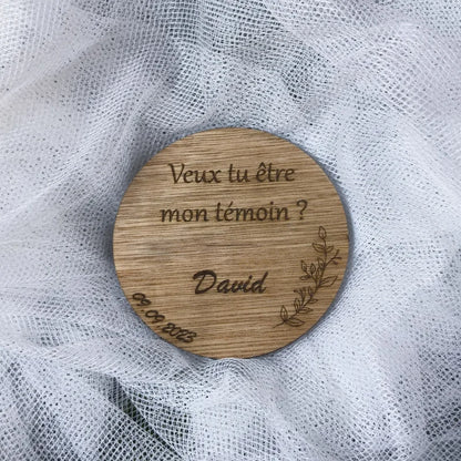 Plaque en Bois Personnalisée – Demande Témoin Mariage | Gravure Prénom & Date