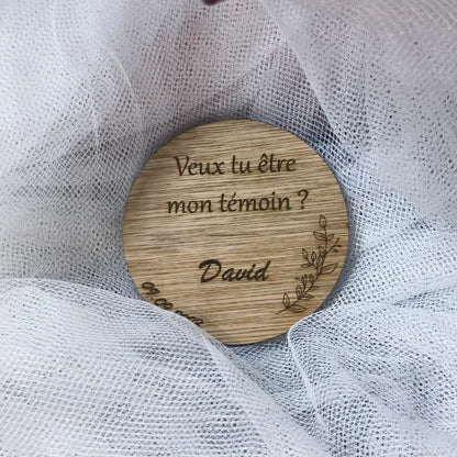 Plaque en Bois Personnalisée – Demande Témoin Mariage | Gravure Prénom & Date