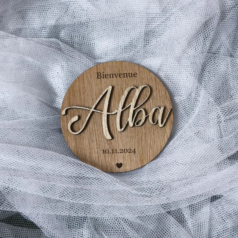 Plaque naissance bois personnalisée 3D — prénom gravé
