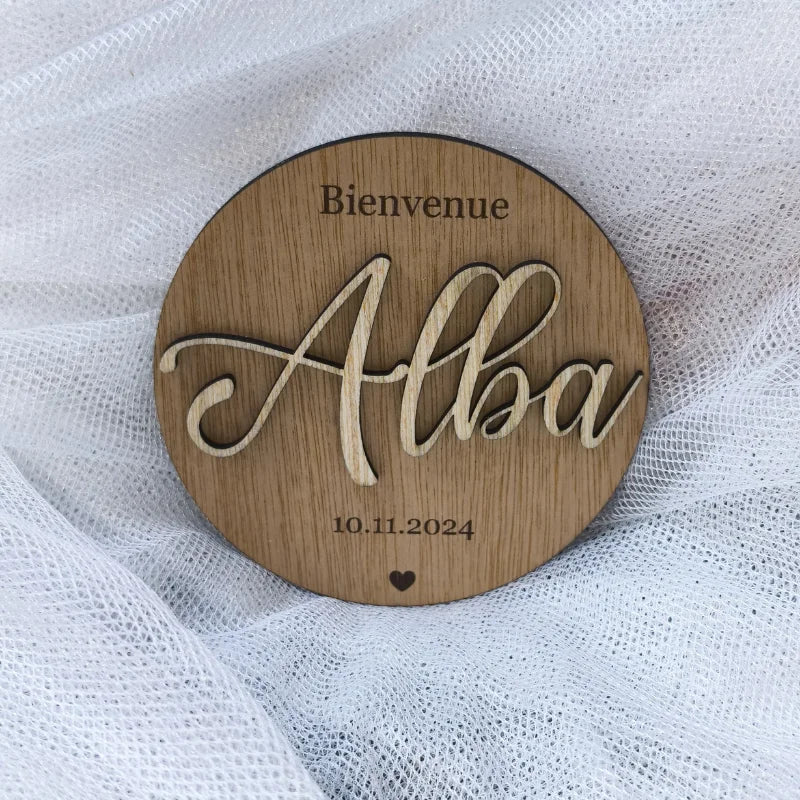 Plaque naissance bois personnalisée 3D — prénom gravé