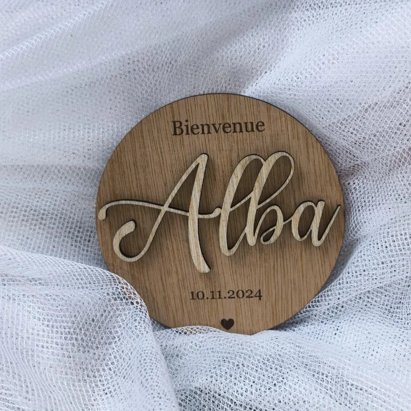 Plaque naissance bois personnalisée 3D — prénom gravé