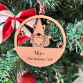Suspension de Noël gravée au laser lutin avec petit chat, personnalisable 
avec prénom, cadeau tendre bois naturel pour fans de chats
